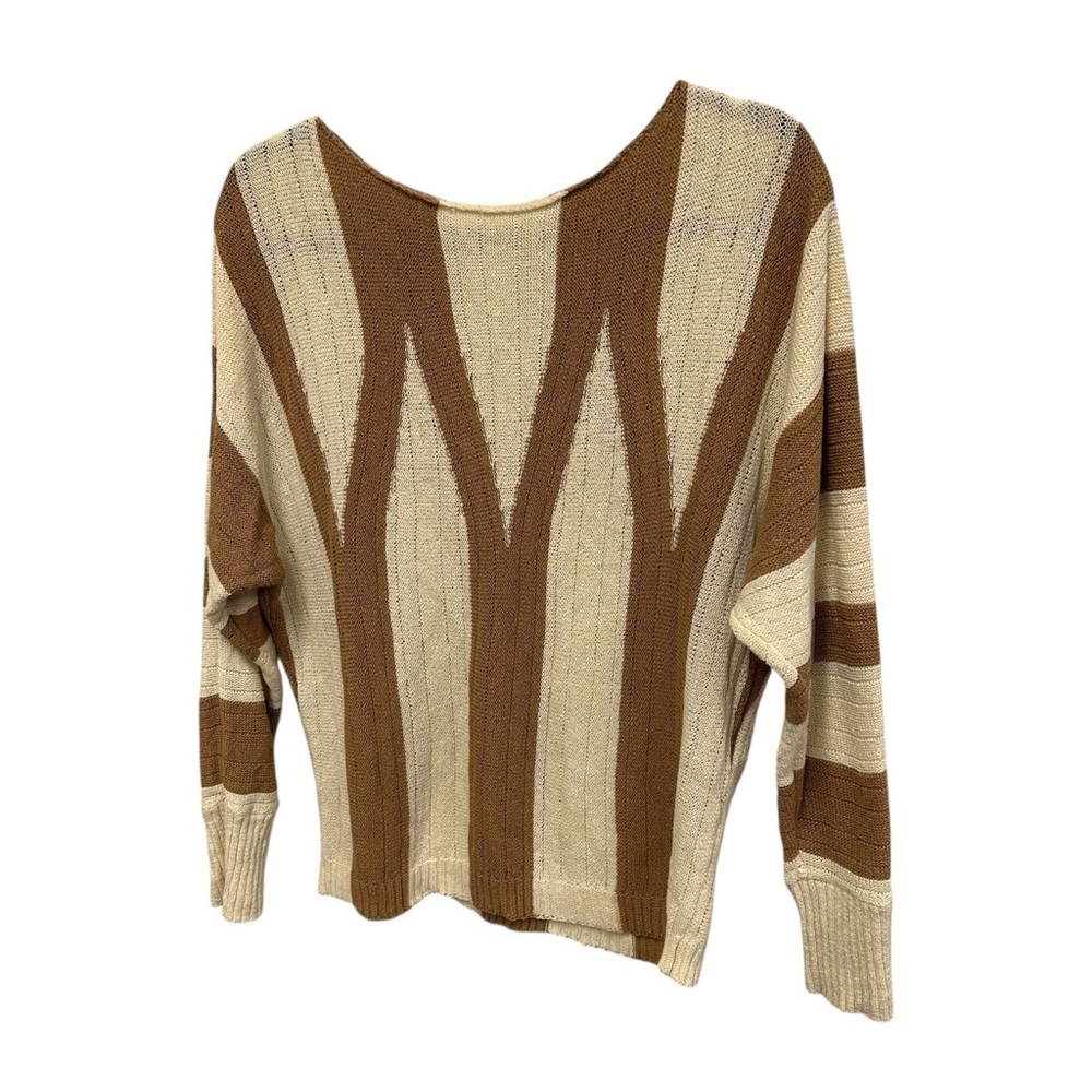 Chico’s Sonia Open Weave Pullover Sweater in cream brown beach coastal Size M - Picture 2 of 11